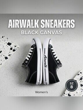 Airwalk Black Canvas Low Top Sneakers - Women’s Size 8